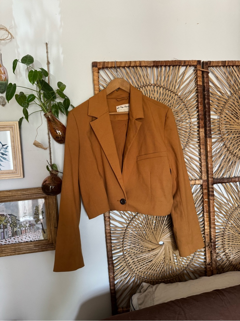 Free People Cropped Blazer in Camel Brown